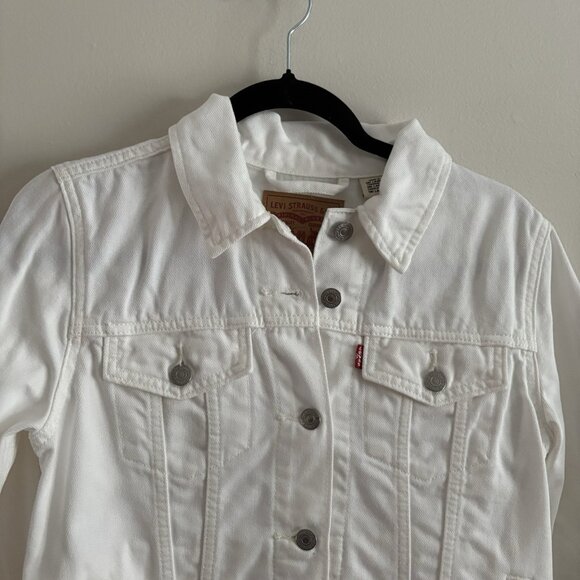 Levis Women S White Denim Casual Slim Button Front Original Trucker Jean Jacket - Picture 5 of 13
